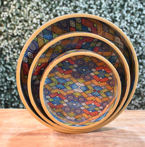 Multicolor Mandala MDF Printed Round Tray (Set of 3)