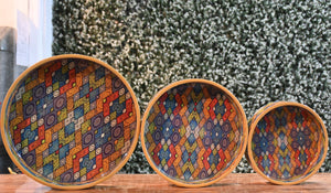 Multicolor Mandala MDF Printed Round Tray (Set of 3)