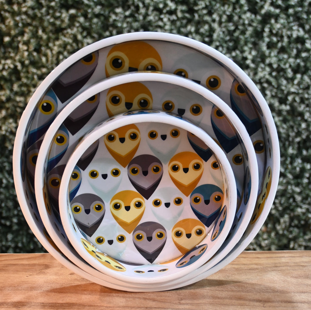 Multicolor Owls MDF Printed Round Tray (Set of 3)